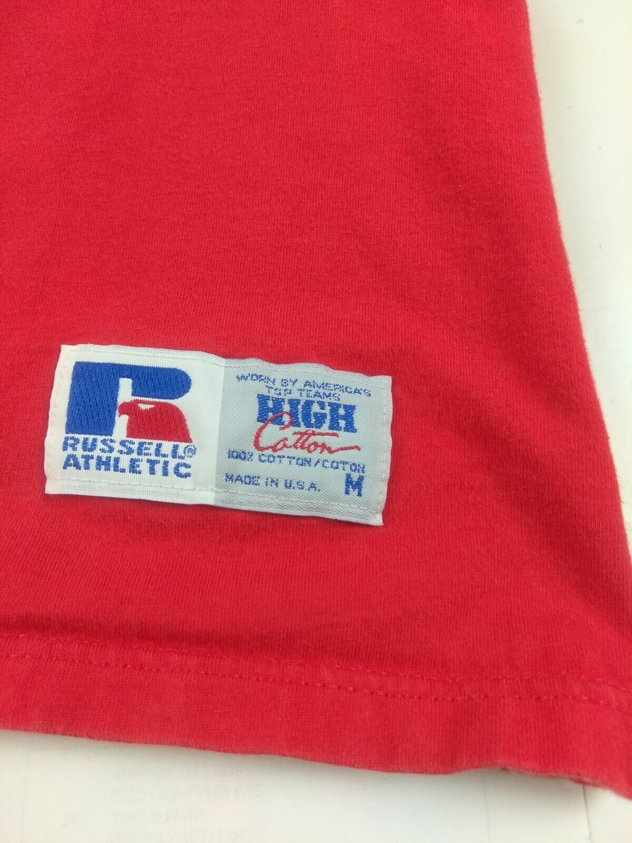 VINTAGE USA MADE Russell Athletic HIGH COTTON Red Long Sleeve T 
