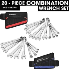 WORKPRO 20-Piece Combination Wrench Set SAE & Metric Chrome-Vanadium Steel W/Bag