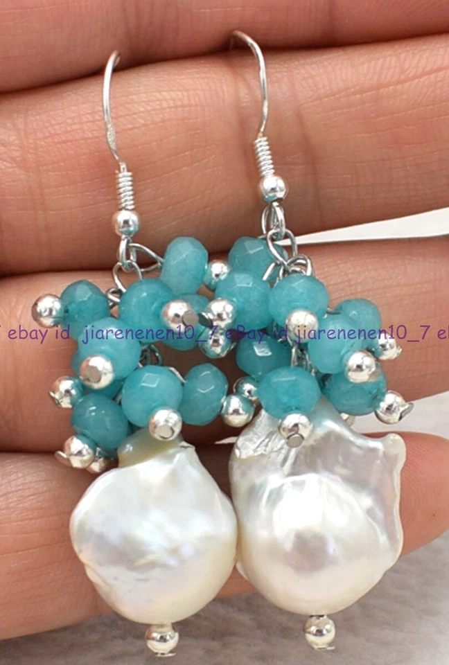 Noble 4x6mm Multicolor Rondelle Gems & White Baroque Pearl Silver Hook Earrings - Image 3 of 4