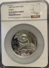 1987 Silver Panda 5 oz. 50 Yuan NGC PF69 Ultra Cameo