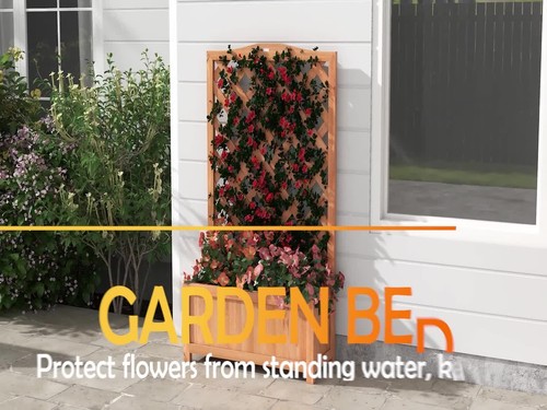 28"x11"x46" Raised Garden Bed Wood Planter Box w/ Trellis Vine Climbing, Brown - Video 1 of 1