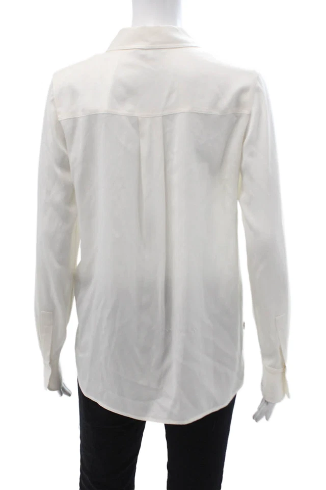 Blusa Vince para mujer con cuello manga larga mezcla de seda lisa con botones talla S Foto 3 de 4