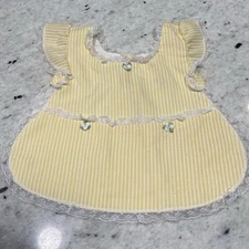 Vintage Baby Bliss Apron Pinafore Dress Cover Girls Medium Yellow Stripe 6 Month