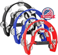 Pandereta de media luna de percusión manual con sonajeros metálicos para niños