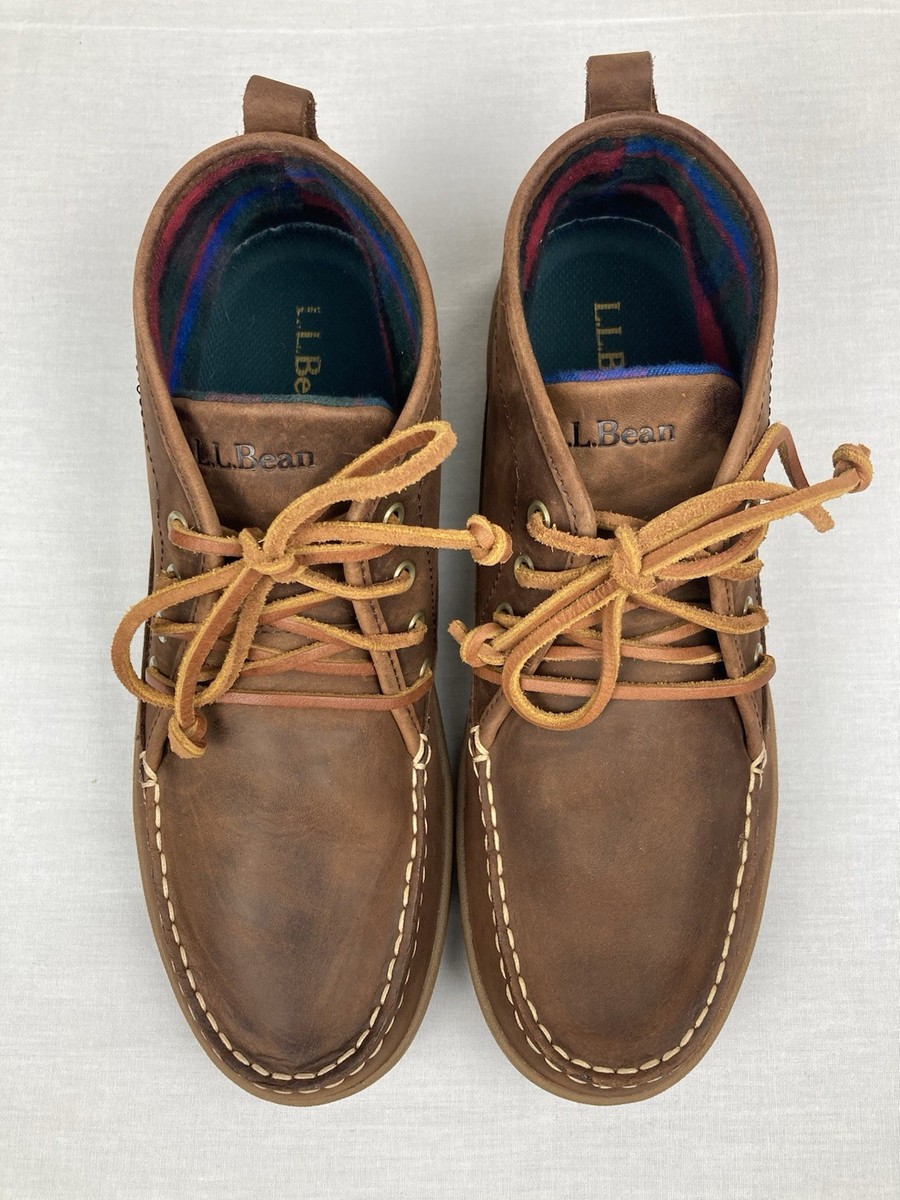 LL BEAN RANGER MOC TOE CHUKKA BOOTS BROWN LEATHER FLANNEL 