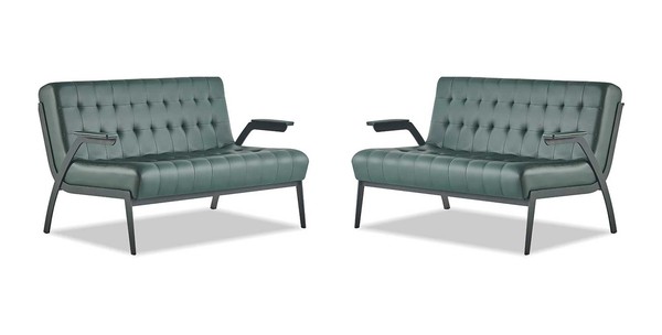 GrüN Sofa-Set Leder 2-Sitzer Sofas Modern Chesterfield Couch Edelstahl-image