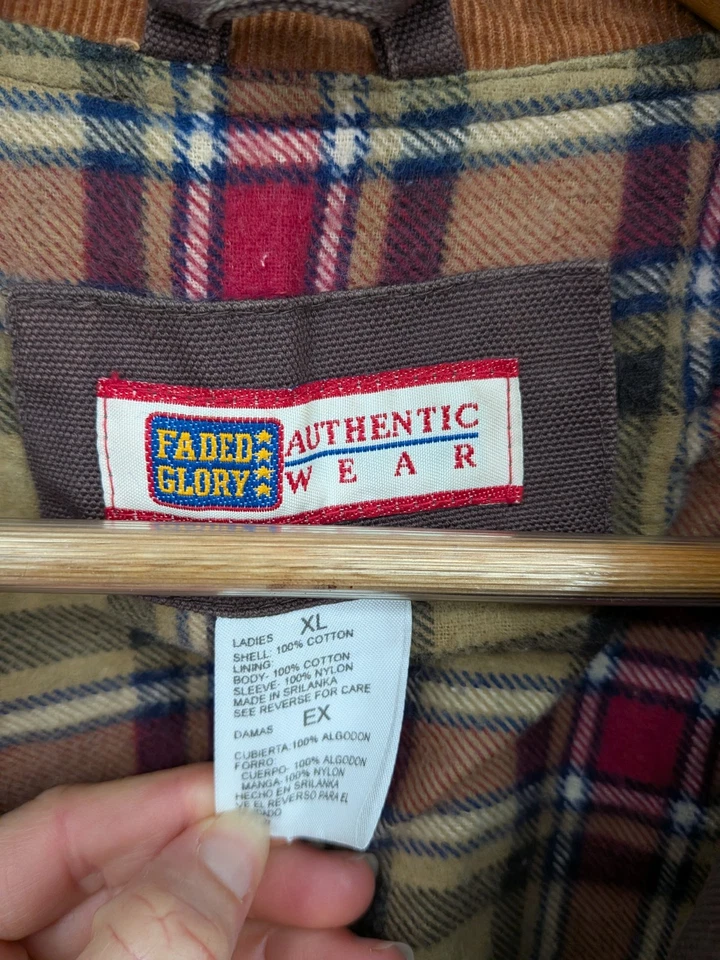 Faded Glory Vintage Granero Abrigo Tareas Campo Chaqueta Mujer XL Pana Cuello Marrón Foto 4 de 4