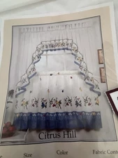 VTG Fruit Ruffled Valance Set Of Two NOS 60” Wide Lemons Cherries Plums