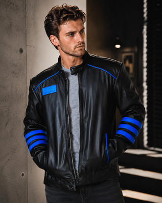 Men's Two Tone Biker Racing Striped Motorbike Genuine Leather Handmade Jacket