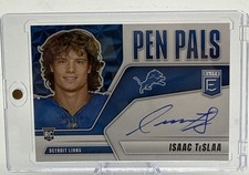 2025 Panini Donruss Elite Isaac Teslaa Pen Pals On Card Rookie Auto Blue Ink
