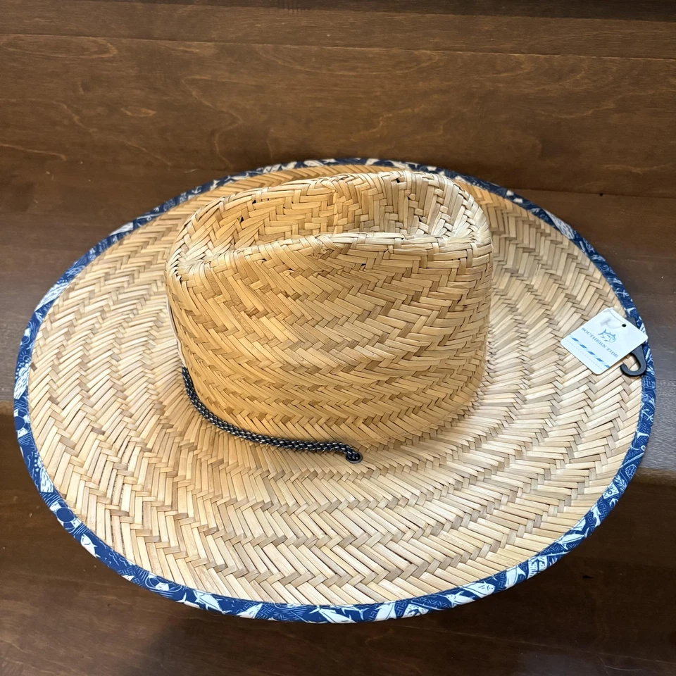 Sombrero Southern Tide salvavidas para hombre talla única de mezclilla envejecida de paja cordón de barbilla de ala azul Foto 3 de 4