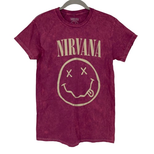 Officially Licensed Nirvana Nevermind Smiley Grunge Tee Magenta Acid Wash Small - Picture 7 of 7