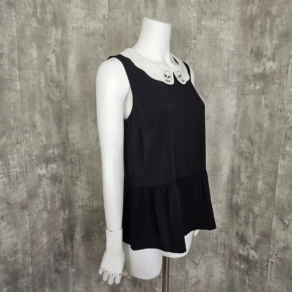 ModCloth Black Skull Collar Peplum Top M Gothic Peter Pan Blouse Dark Academia - Image 4 of 4