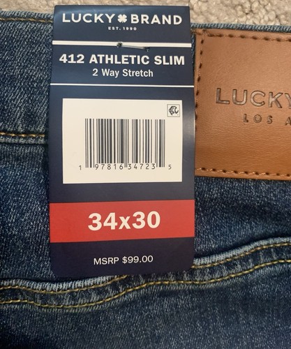 Pantalones de mezclilla elásticos 2 vías ajustados atléticos Lucky Brand para hombre 412 34x30 azul 34W x 30L - Imagen 14 de 17
