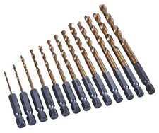 F1120 13 Piece 6.25mm 1/4 Titanium coated high speed steel HSS drill bit set