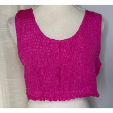 80s Vintage Victoria's Secret Cropped Tank Smocked 100 Silk Hot Pink Women's S