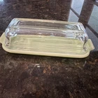 1940s Fire-King Jadite Butter Dish Clear Glass Lid Vintage Anchor Hocking *
