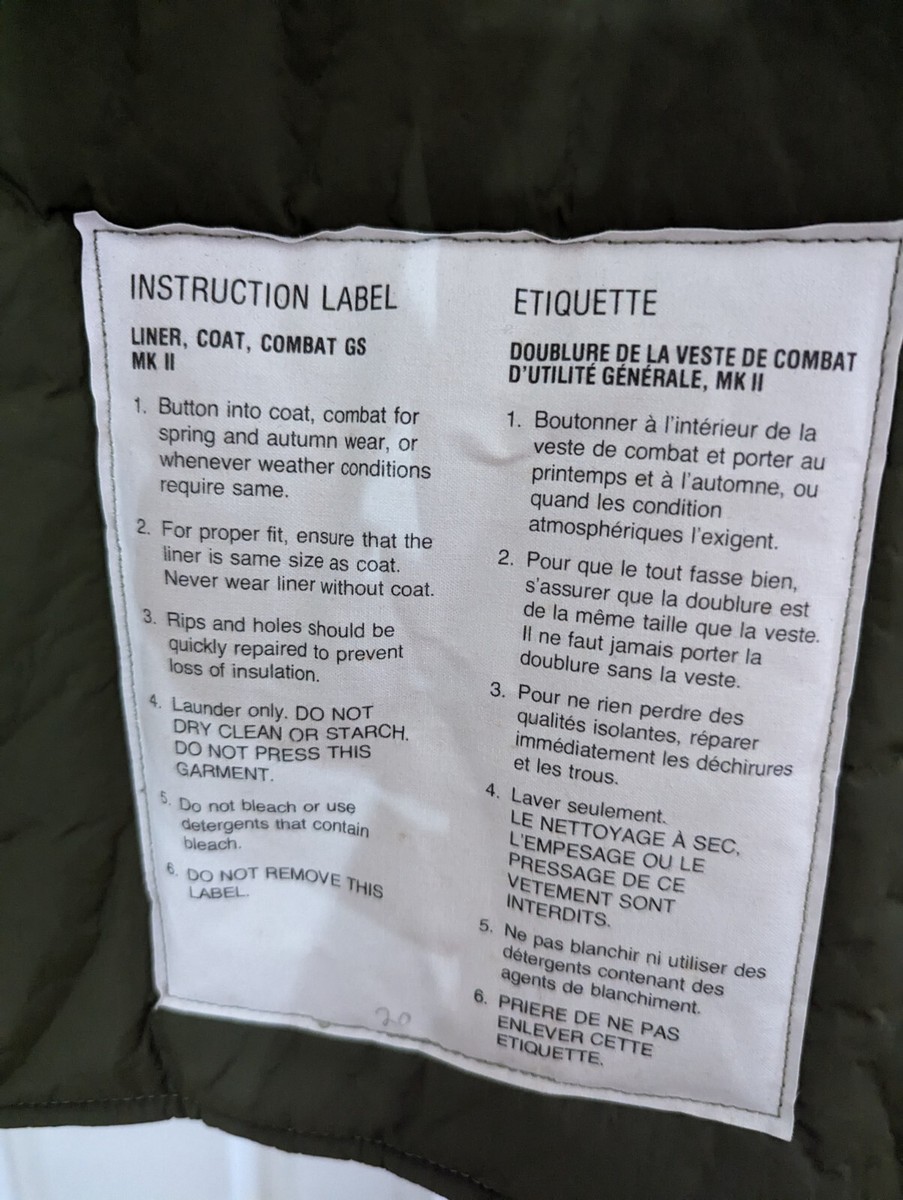 1984 Canadian Military Combat Coat Liner GS MKII VG Cond | eBay