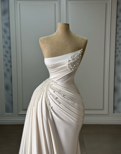 Bohemian Satin Wedding Dresses with Detachable Train Mermaid Bridal Gowns - Picture 2 of 8