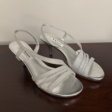 Nina NY Neely Glitter Sandal Heels Silver Metallic Size 7