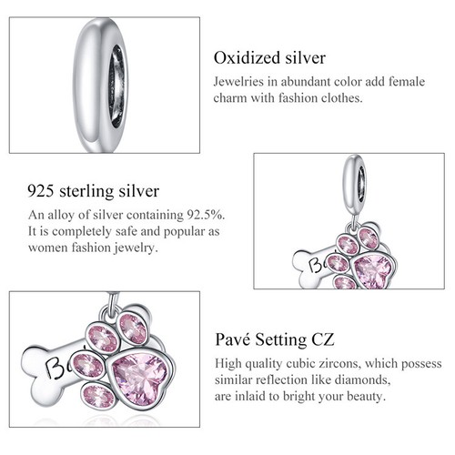 Real 925 Sterling Silver Cute Dog Paw bead Charm Fit Bracelet & Necklace VOROCO - Picture 6 of 12
