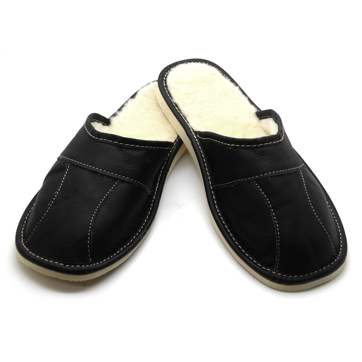 Mens Sheepskin Slippers Mule Shoes Warm Leather Wool Size