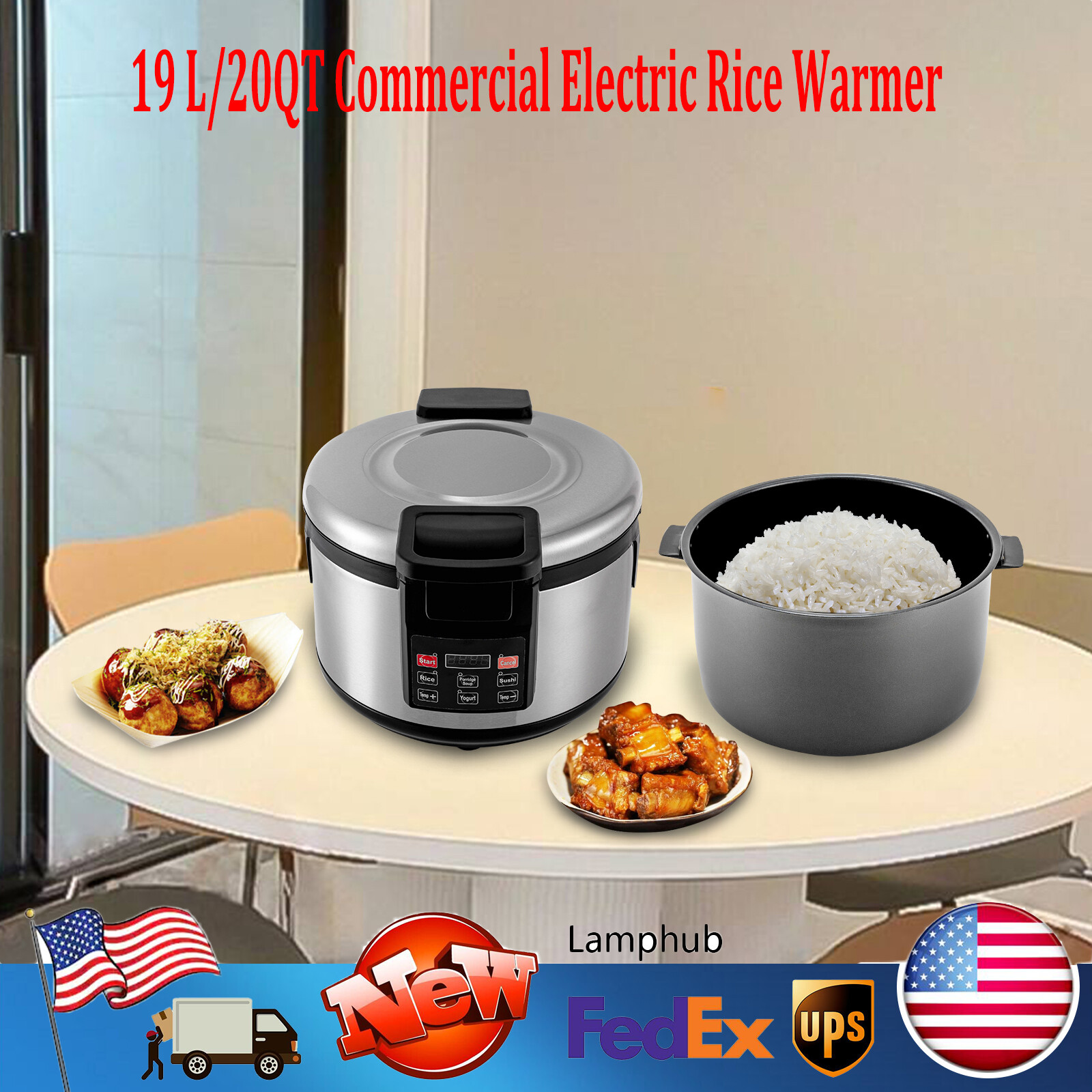19 L/20QT Commercial Electric Rice Warmer Non-stick Pot Efficient Insulation