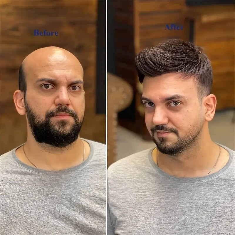 Herren Perücke Toupet 100% Echthaar 15x20cm / 6x8" Schwarz 15,24cm mit Tapes