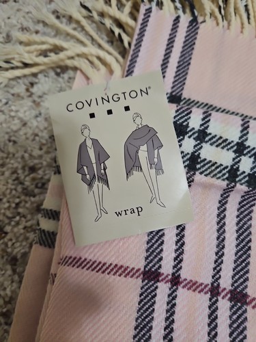 Vintage New With Tags Womens Covington Fraasberry Pink Plaid Wrap Shawl Sears - Picture 2 of 5