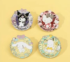 Sanrio Enamel Pin Set: Hello Kitty, Pochacco, Cinnamoroll, Kuromi  6 Stickers 