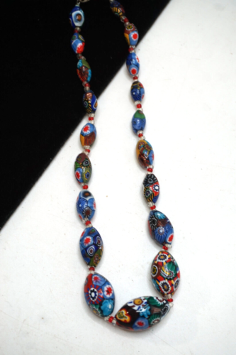 VINTAGE MILLEFIORI NECKLACE VENETIAN MURANO GLASS BEADS GRADUATED STERLING CLASP - Picture 1 of 10