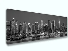New York Black and White Skyline Panoramic Picture Canvas Print Home Wall Art