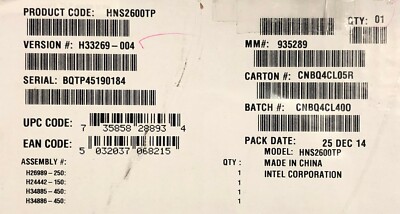 Intel HNS2600TP  Rack, Socket R3, 145 W Compute Module NEW OPEN BOX