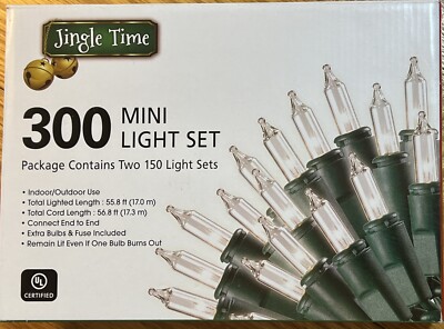 Jingle TREE MINI LIGHT SET - Green Wire Clear Mini Light Set - NEW