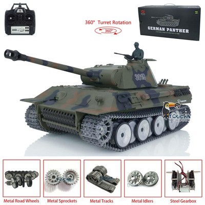 1/16 Henglong 7.0 Panther RTR IR RC Tank 3819 Metal Tracks Idlers 360° Rotating