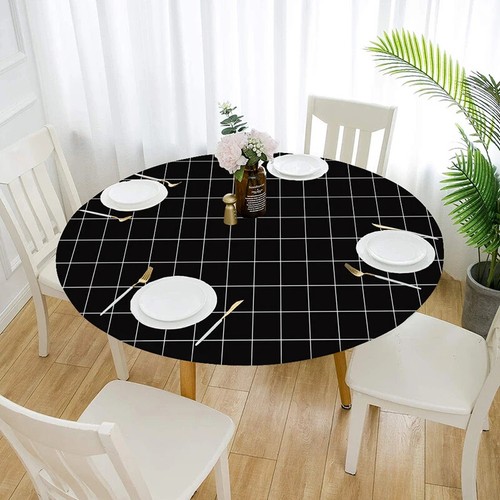 Oilproof Elastic Table Cover Fitted Tablecloth Protect Round Waterproof Stretch - Picture 8 of 60