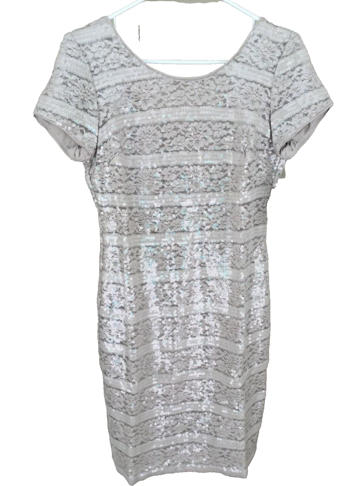 Vestido Donna Ricco Vaina Lentejuelas Beige Encaje Talla 4 Boda Fiesta Evento Elegante NUEVO Foto 2 de 4