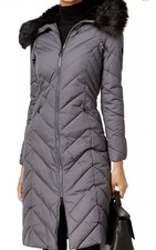 Nwt Laundry By Shelli Segal Faux-fur-trim Down Hood Puffer Coat Jacket Grey Xl