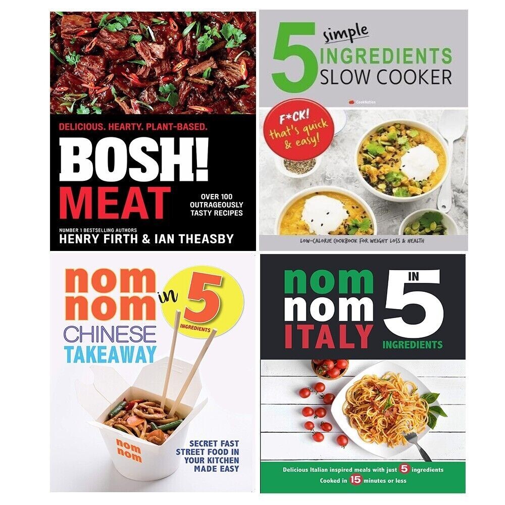 BOSH! Meat, Nom Nom Chinese, Nom Nom Italy, 5 Simple Ingredients 4 Books Set NEW