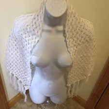 Vtg Grandmas Scarf shawl white knit Granny Cottage Core
