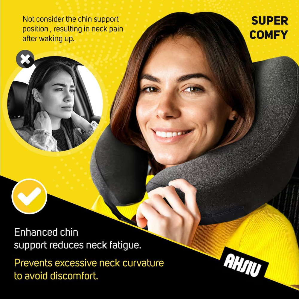 Memory Foam Travel Neck Pillow for Airplanes with Adjustable Support
