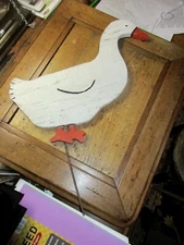  2 SIDED PAINTED WOOD "GOOSE" FOLK ART LAWN ORNAMENT NICE PAINTED SURFACE c1950