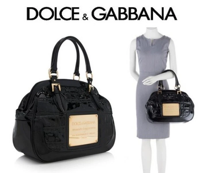 Sacoche bandouli re en or Dolce Gabbana logo noir cuir verni 2295