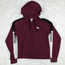 Victorias Secret Womens Hoodie Sweatshirt Red Black Full Zip Front Long Sleeve M