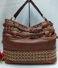 Rebecca Minkoff Brown Leather Studded Ltd Ed Hobo Tote Grommet Purse - Msrp $695