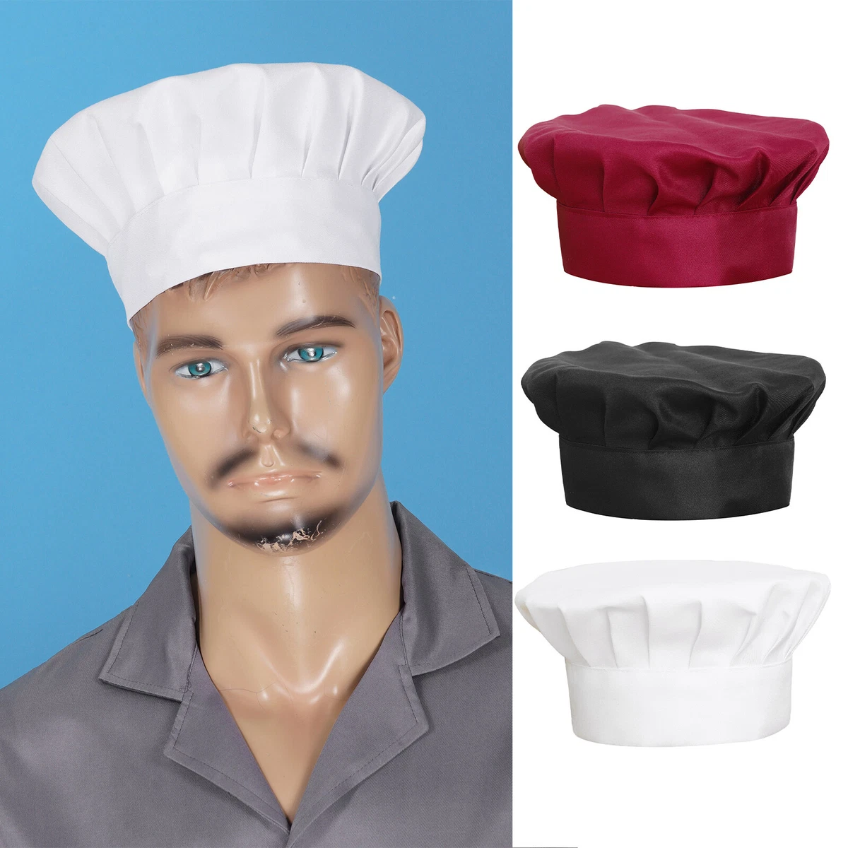 US Unisex Chef Hat Adjustable Solid Color Hotel Kitchen Cooking
