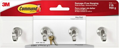 Command Key Rail, Holds up to 2 lb, 8-inch Rail with 4 Key Hooks