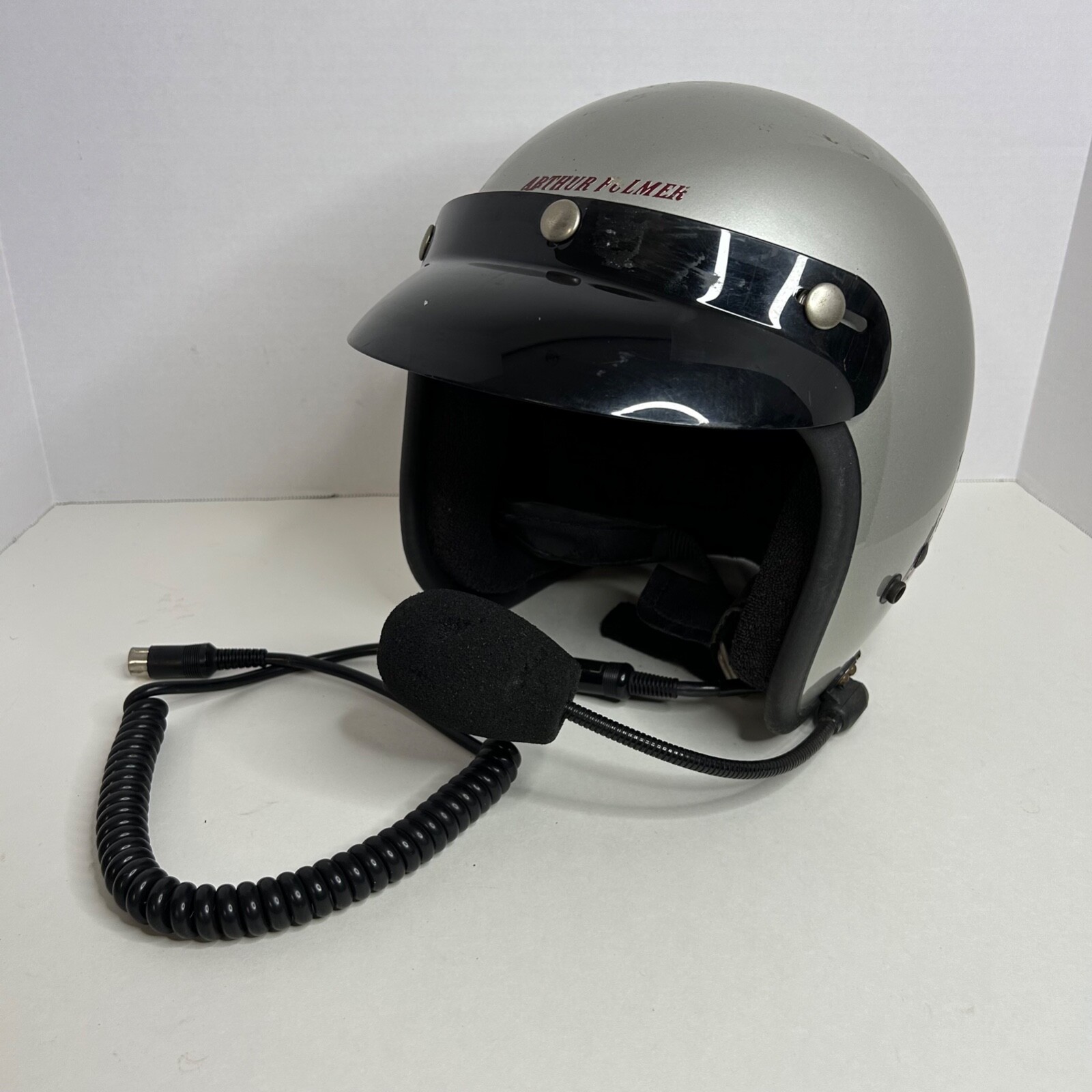 Vintage Arthur Fulmer Falcon DOT Motorcycle Helmet Size M 7 1/4 with Visor and Microphone-image