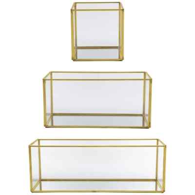 A & B Home Clear/Gold Glass Boxes with Gold Rim