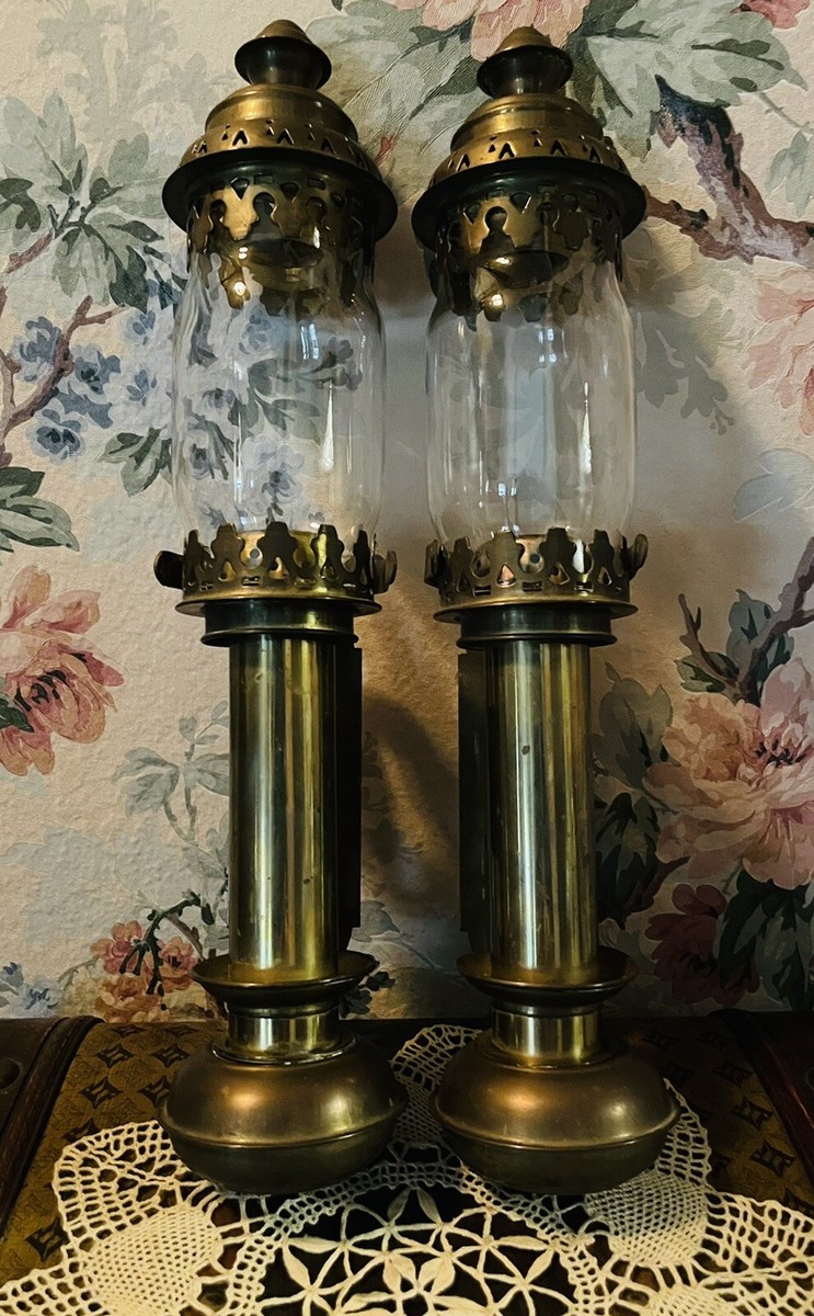 Vintage Brass & Glass Railway Train Carriage Wall Sconces
